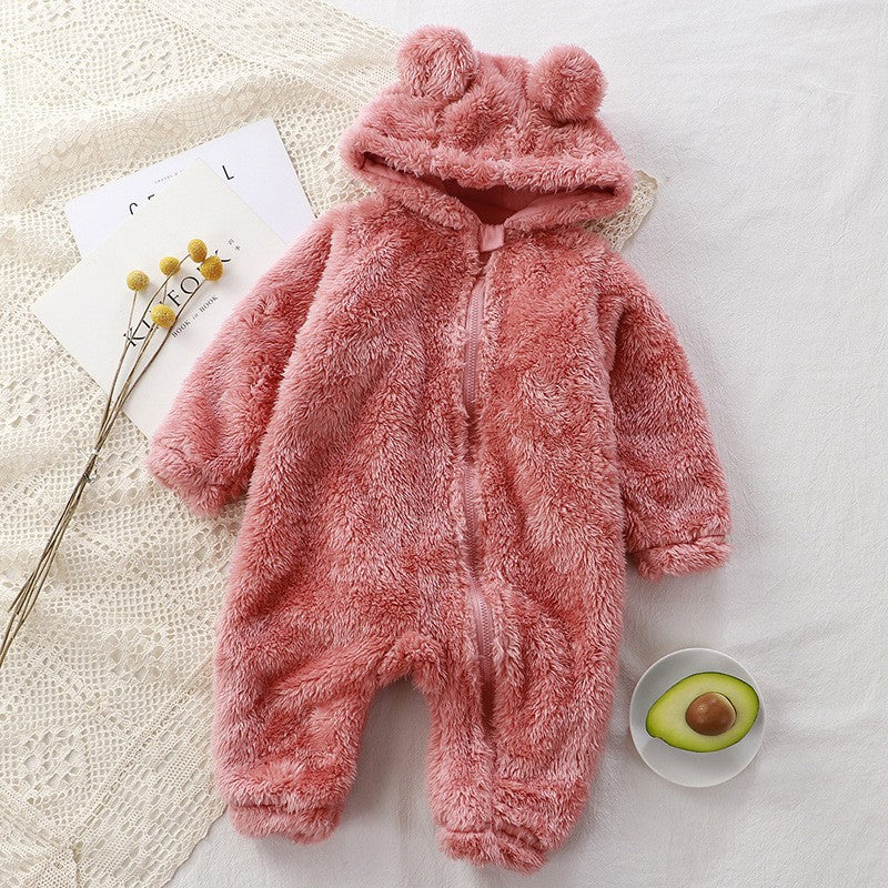 Baby Bear Sherpa Romper - Hooded Fleece Jumpsuit