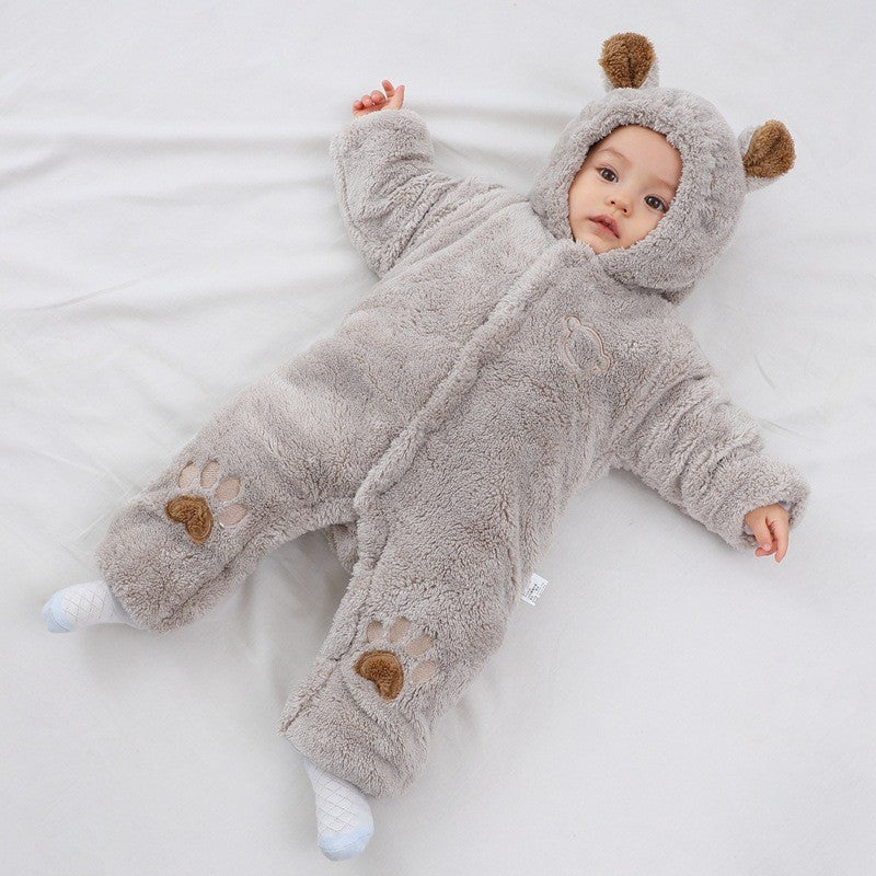 Baby Bear Sherpa Romper - Hooded Fleece Winter Jumpsuit
