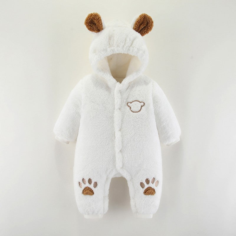 Baby Bear Sherpa Romper - Hooded Fleece Winter Jumpsuit
