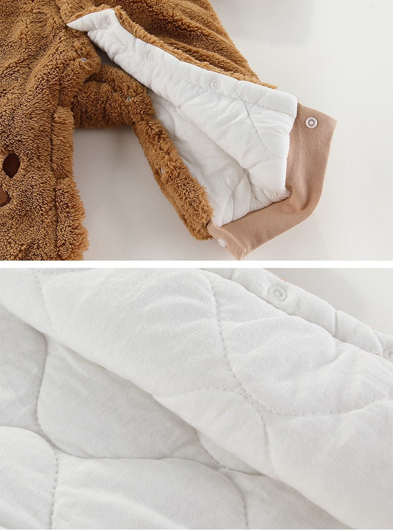 Baby Bear Sherpa Romper - Hooded Fleece Winter Jumpsuit