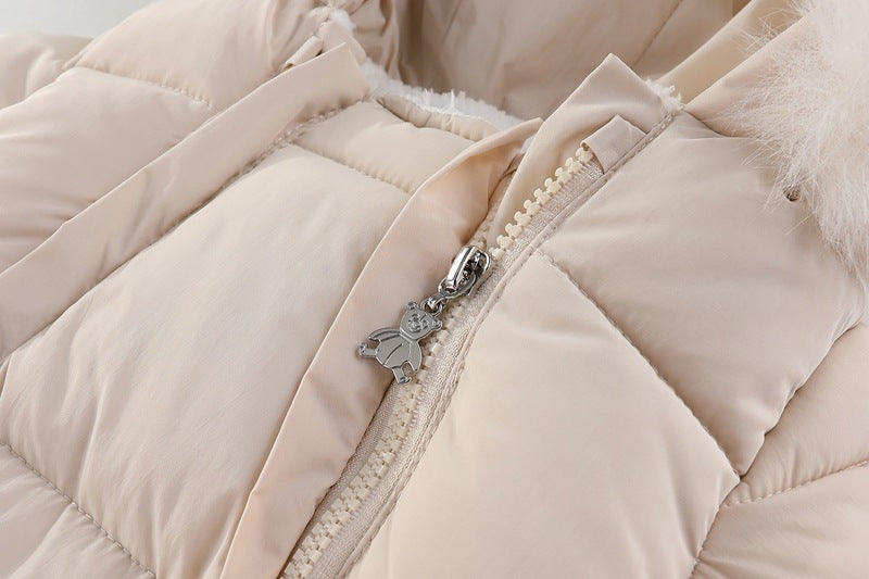 Baby Winter Puffer Snowsuit with Faux Fur Hood - Warm Padded Jumpsuit
